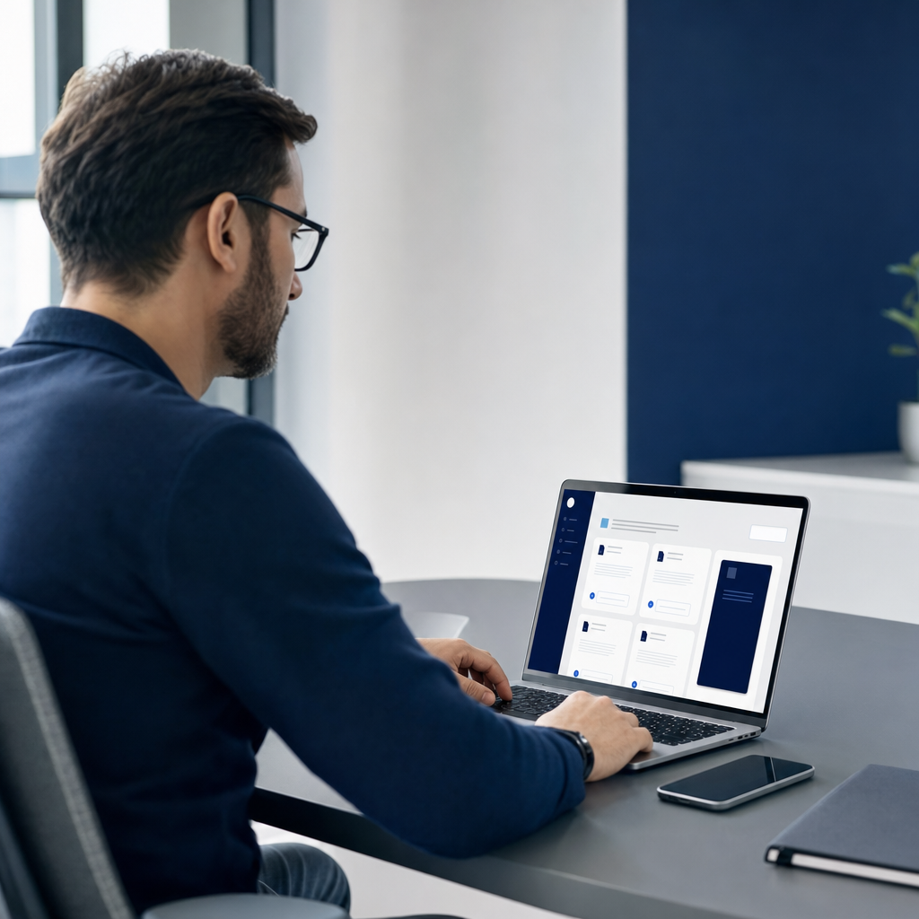 A customer reviewing digital account documents on a laptop.